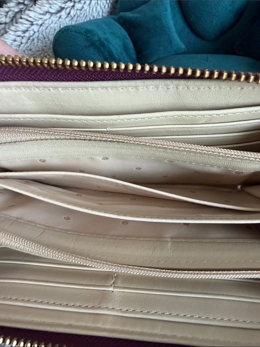 kate spade purple ostrich-embossed zip-around wallet